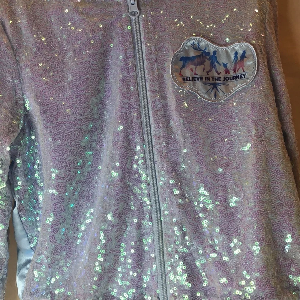 Disney Frozen 2 Elsa Anna Forest Spirit Sequin Satin Zipper Jacket Girls Small